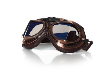 Photo of Vintage metal protective glasses isolated on white