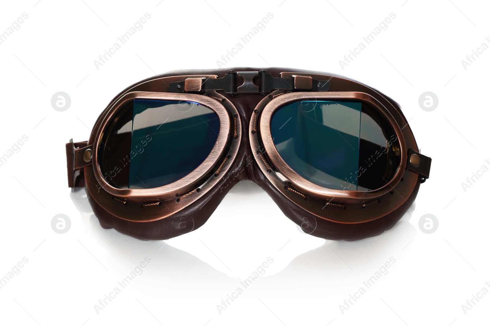 Vintage metal protective glasses isolated on white Photo of Vintage metal protective glasses isolated on white