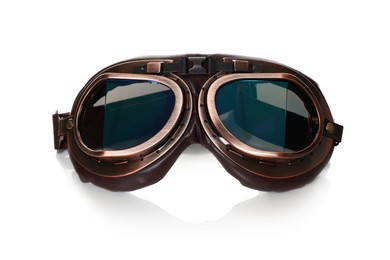 Photo of Vintage metal protective glasses isolated on white