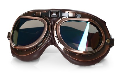 Photo of Vintage metal protective glasses isolated on white