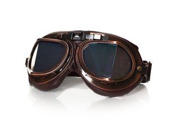 Photo of Vintage metal protective glasses isolated on white