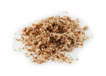 Photo of Pile of nutmeg powder isolated on white