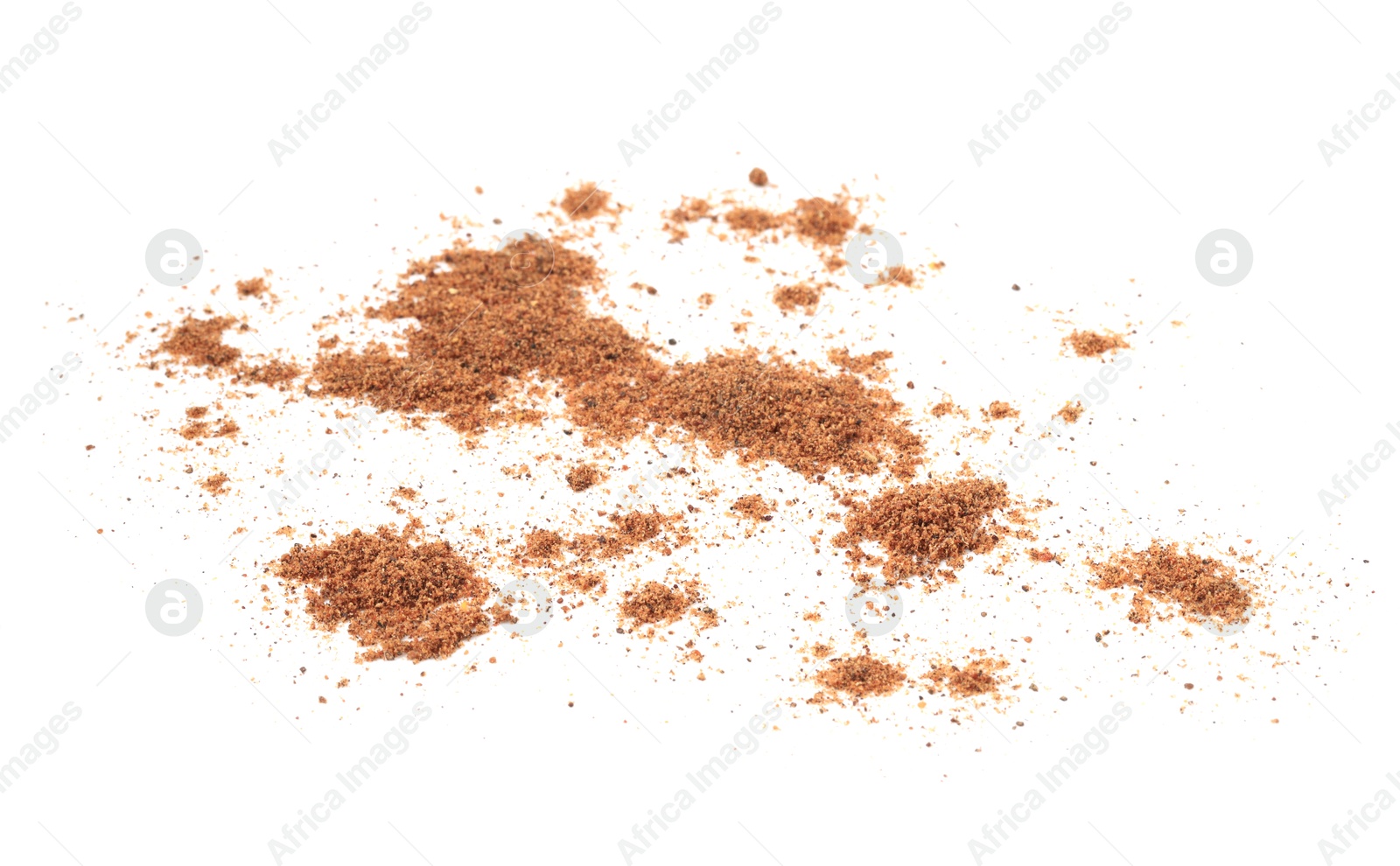 Photo of Piles of nutmeg powder isolated on white