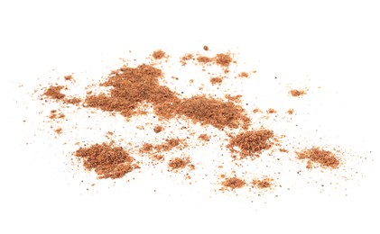 Photo of Piles of nutmeg powder isolated on white