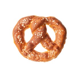 Photo of Tasty pretzel with salt isolated on white