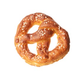 Photo of Tasty pretzel with salt isolated on white