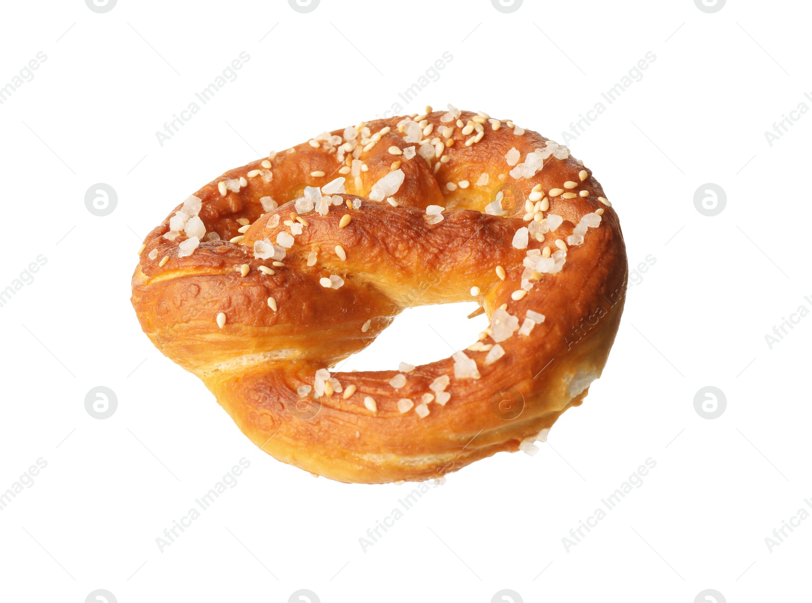 Tasty pretzel with salt isolated on white Photo of Tasty pretzel with salt isolated on white