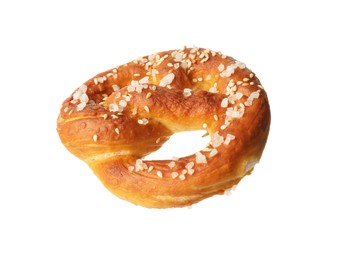 Photo of Tasty pretzel with salt isolated on white