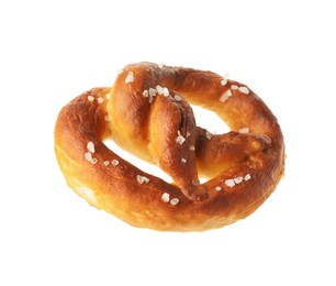 Photo of Tasty pretzel with salt isolated on white
