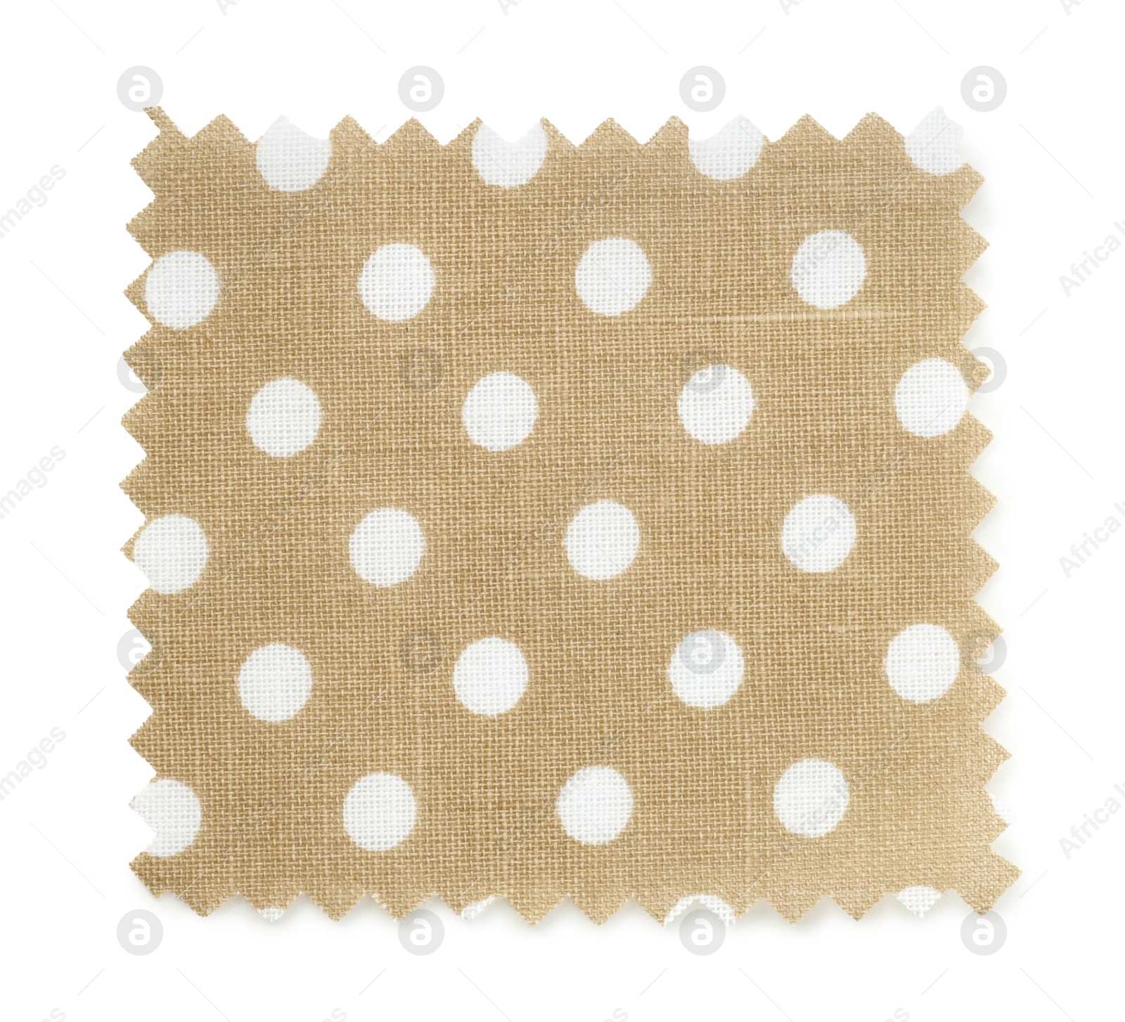 Sample of beige fabric with polka dot pattern isolated on white, top view Photo of Sample of beige fabric with polka dot pattern isolated on white, top view