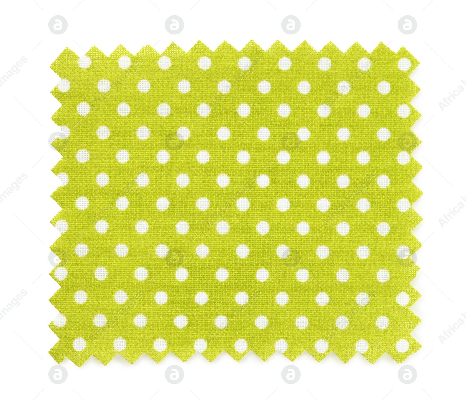 Sample of light green fabric with polka dot pattern isolated on white, top view Photo of Sample of light green fabric with polka dot pattern isolated on white, top view