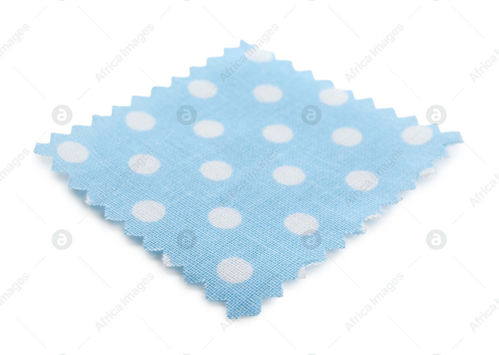 Sample of light blue fabric with polka dot isolated on white Photo of Sample of light blue fabric with polka dot isolated on white