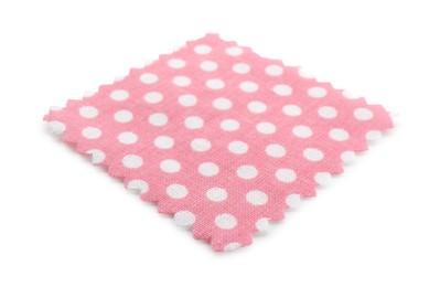 Photo of Sample of pink fabric with polka dot isolated on white