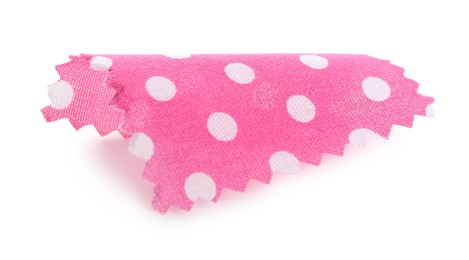 Photo of Sample of pink fabric with polka dot isolated on white