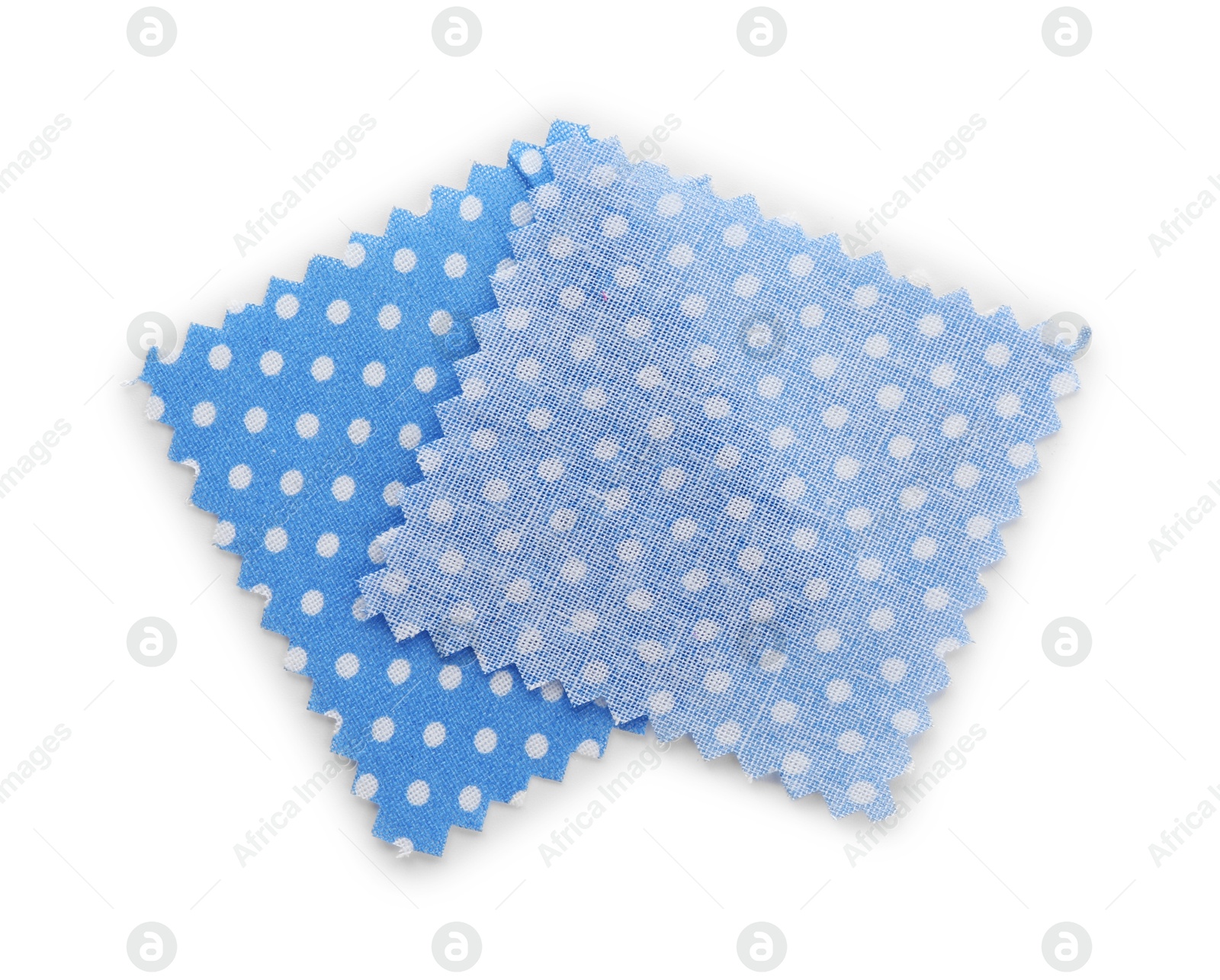 Samples of fabrics with polka dot pattern isolated on white, top view Photo of Samples of fabrics with polka dot pattern isolated on white, top view