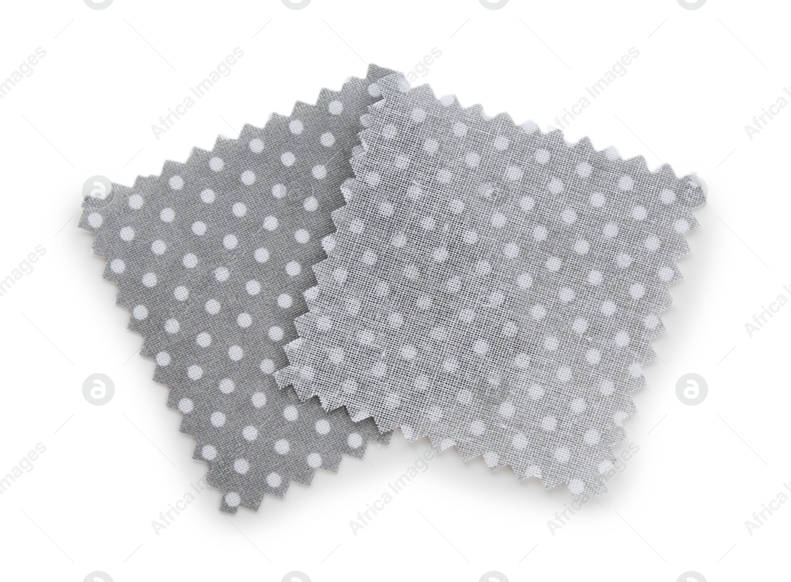 Samples of fabrics with polka dot pattern isolated on white, top view Photo of Samples of fabrics with polka dot pattern isolated on white, top view