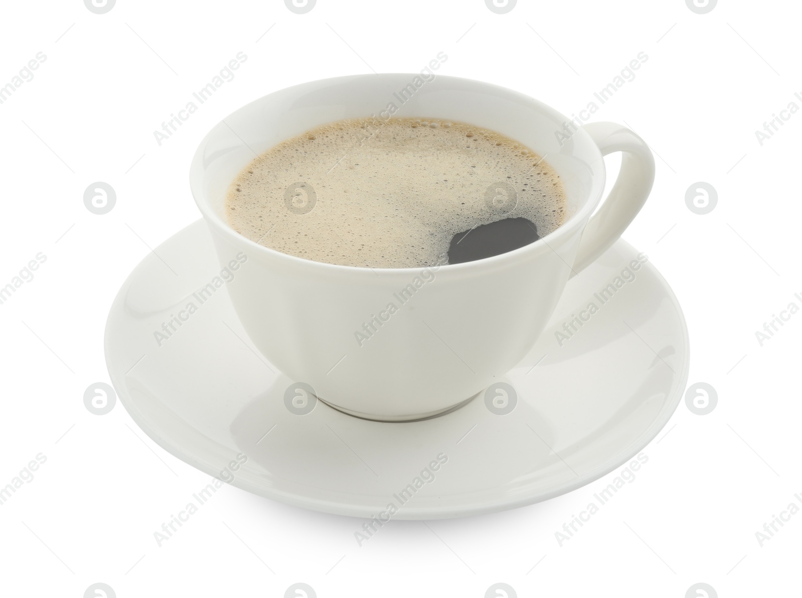 Aromatic coffee in cup isolated on white Photo of Aromatic coffee in cup isolated on white