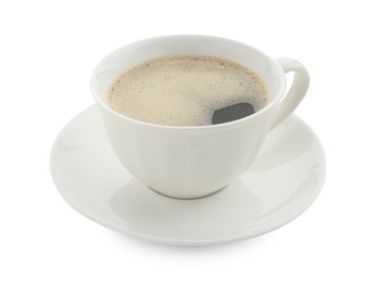 Photo of Aromatic coffee in cup isolated on white