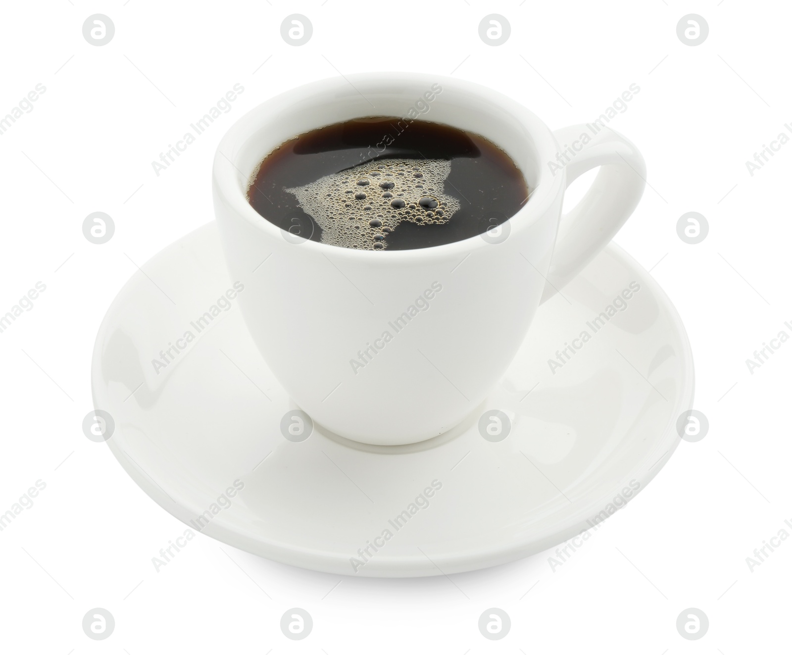 Aromatic coffee in cup isolated on white Photo of Aromatic coffee in cup isolated on white