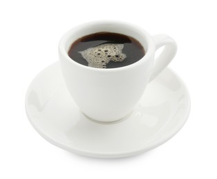 Photo of Aromatic coffee in cup isolated on white