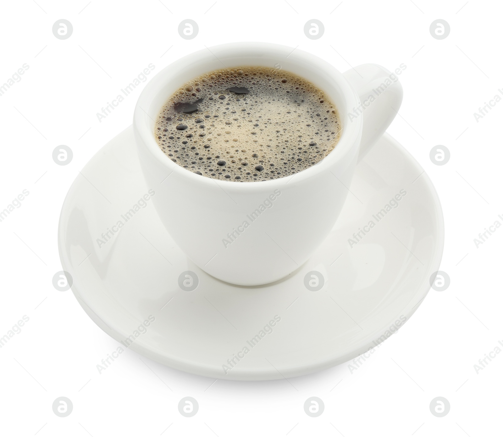 Aromatic coffee in cup isolated on white Photo of Aromatic coffee in cup isolated on white