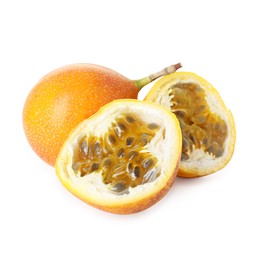 Photo of Ripe yellow passion fruits isolated on white