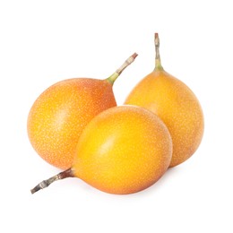 Photo of Whole ripe yellow passion fruits isolated on white