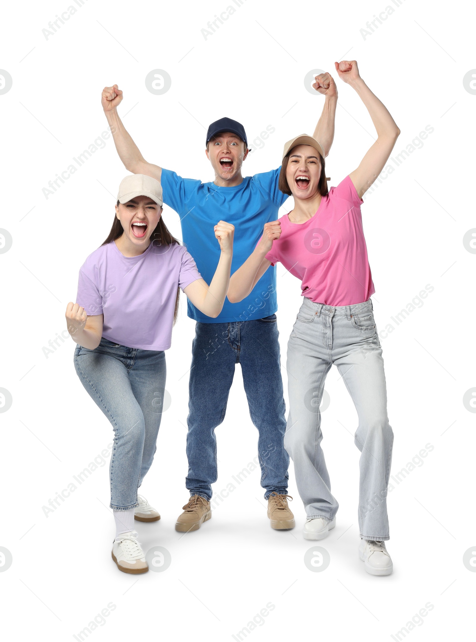 Portrait of emotional sports fans on white background Photo of Portrait of emotional sports fans on white background
