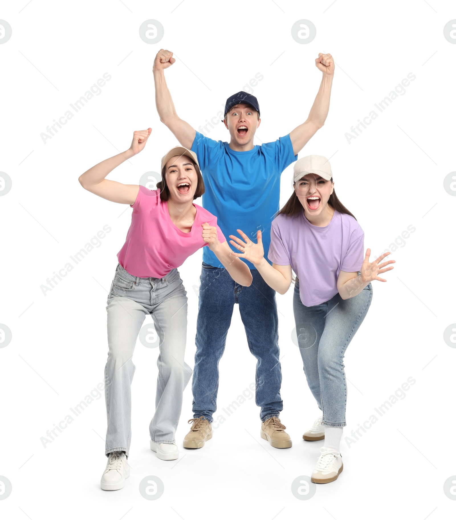 Portrait of emotional sports fans on white background Photo of Portrait of emotional sports fans on white background