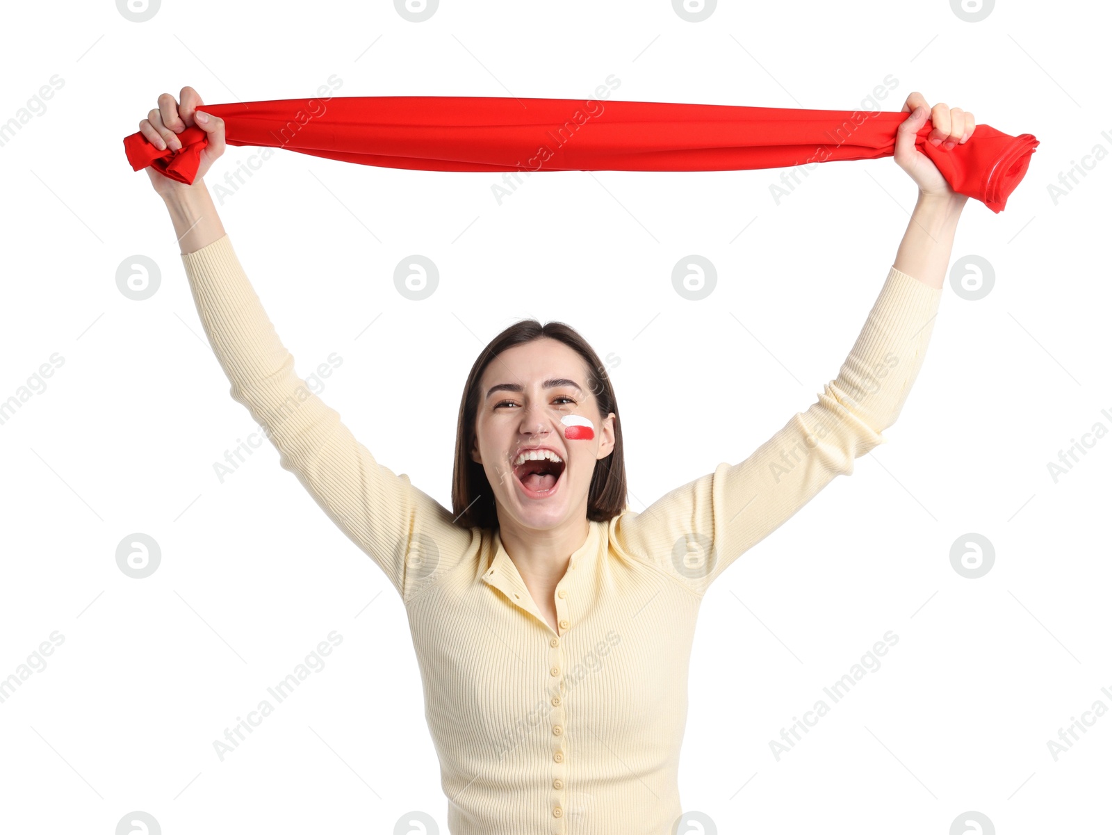 Sports fan with flag on white background Photo of Sports fan with flag on white background