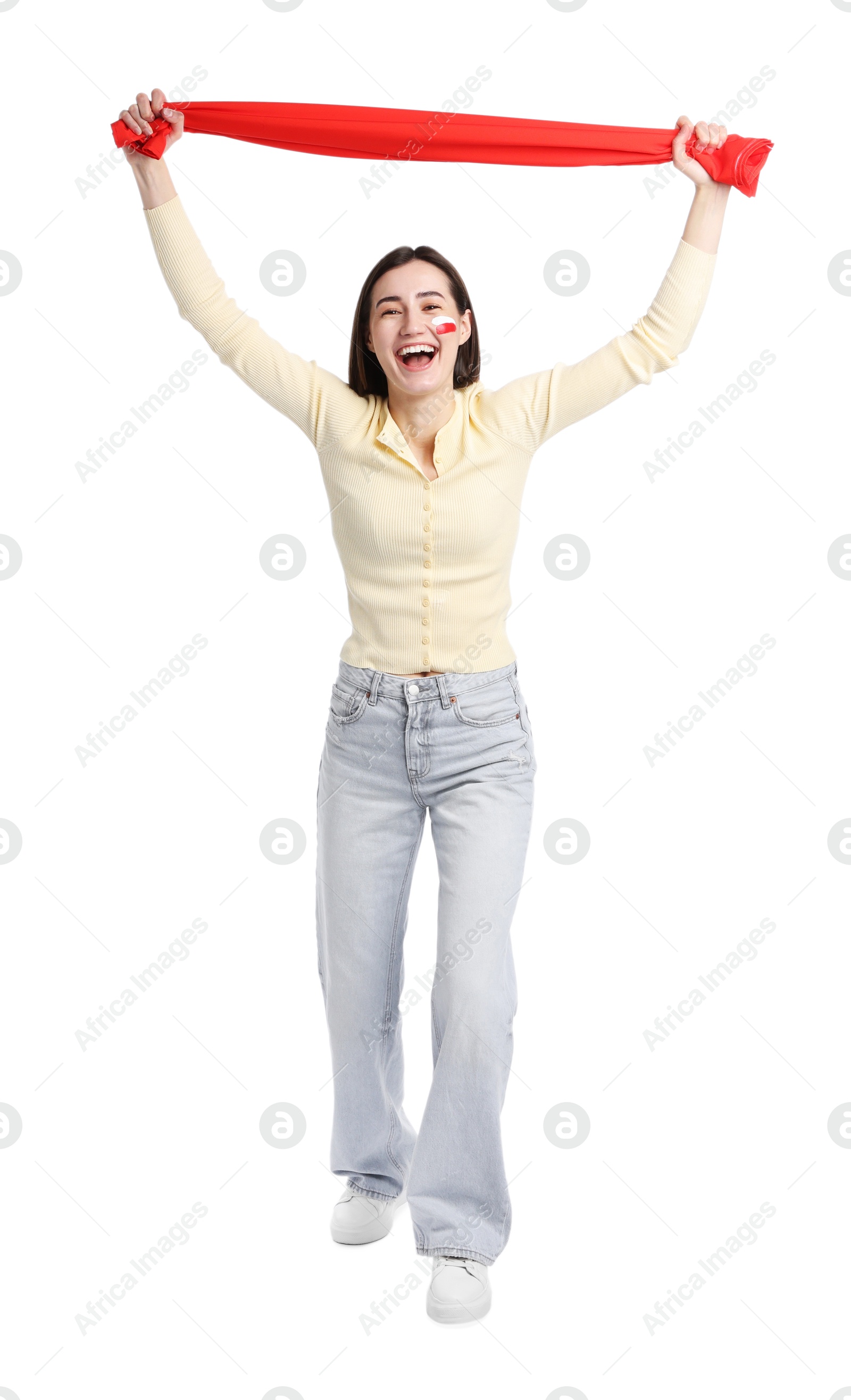 Sports fan with flag on white background Photo of Sports fan with flag on white background