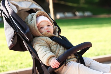 Photo of Cute little baby in stroller at park