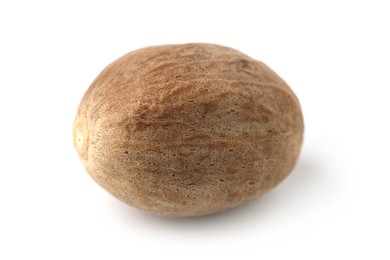 Photo of One whole fresh nutmeg isolated on white