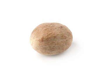 Photo of One whole fresh nutmeg isolated on white