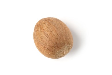 Photo of One whole fresh nutmeg isolated on white, top view