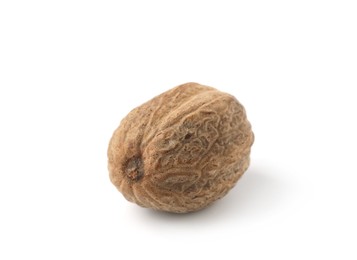 Photo of One whole fresh nutmeg isolated on white