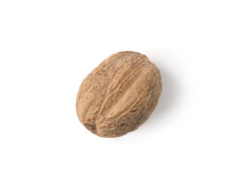 Photo of One whole fresh nutmeg isolated on white, top view
