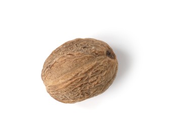 Photo of One whole fresh nutmeg isolated on white, top view