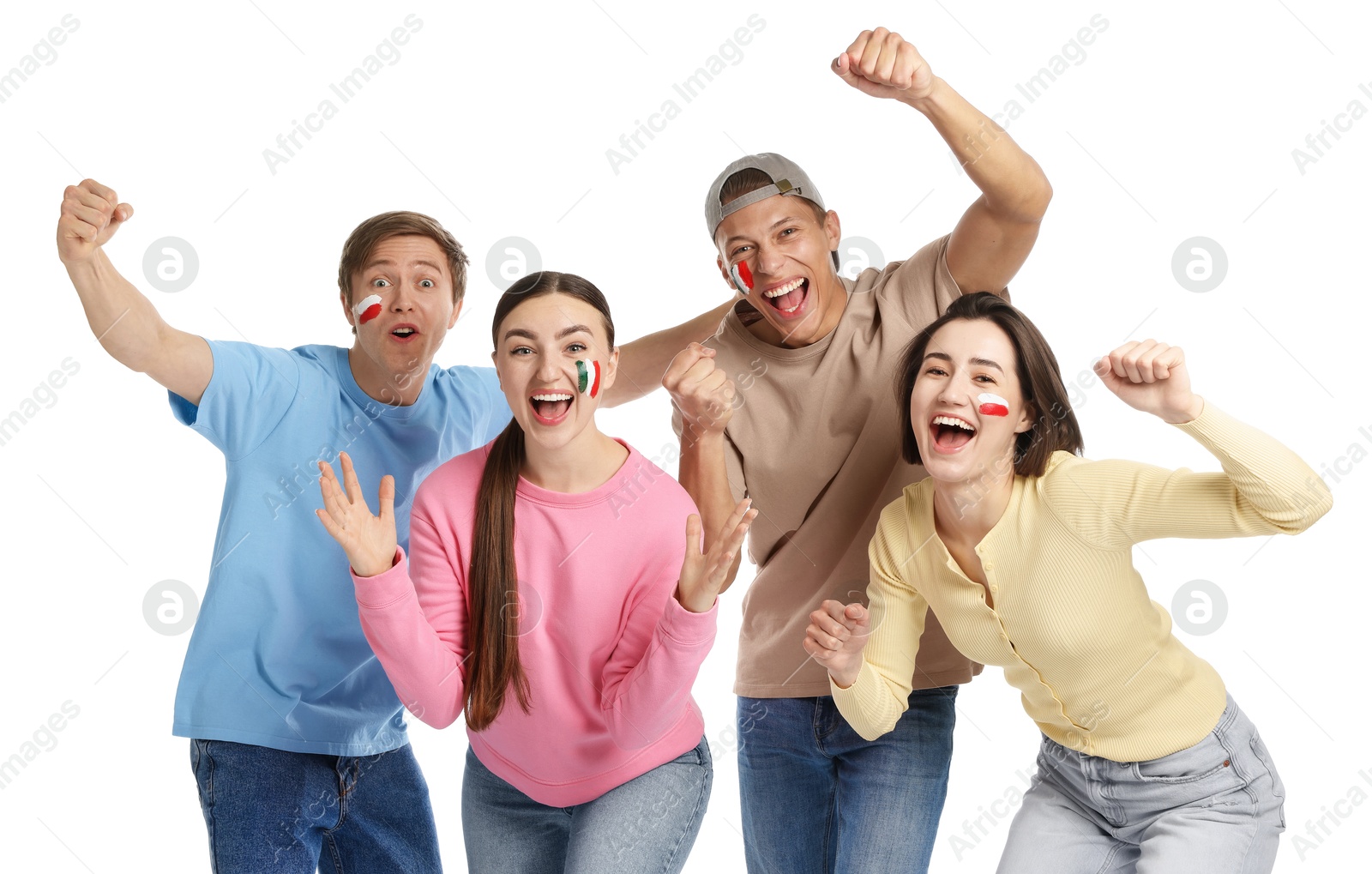 Portrait of emotional sports fans on white background Photo of Portrait of emotional sports fans on white background