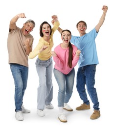 Photo of Portrait of emotional sports fans on white background