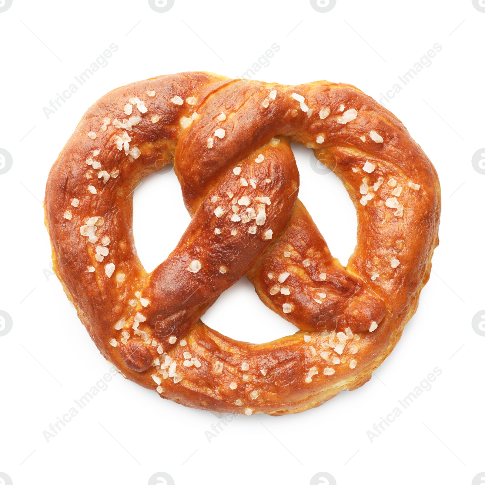 Tasty pretzel with salt isolated on white, top view Photo of Tasty pretzel with salt isolated on white, top view