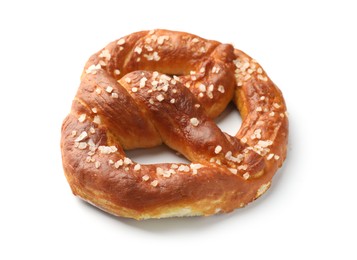 Photo of Tasty pretzel with salt isolated on white