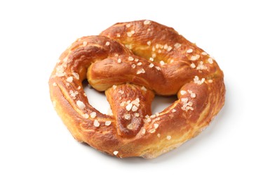 Photo of Tasty pretzel with salt isolated on white