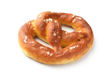 Photo of Tasty pretzel with salt isolated on white