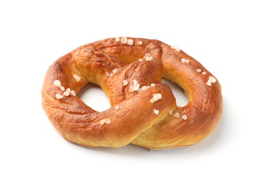 Photo of Tasty pretzel with salt isolated on white