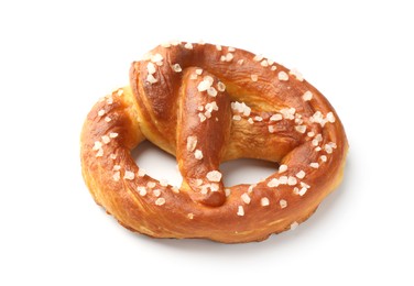 Photo of Tasty pretzel with salt isolated on white