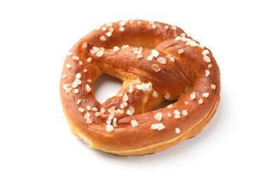 Photo of Tasty pretzel with salt isolated on white