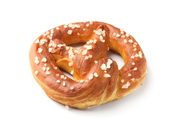 Photo of Tasty pretzel with salt isolated on white