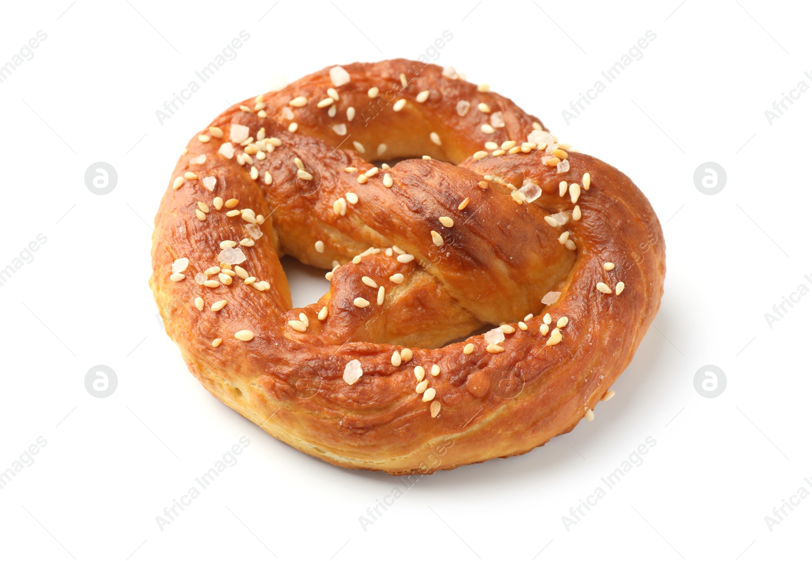 Tasty pretzel with salt isolated on white Photo of Tasty pretzel with salt isolated on white