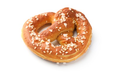 Photo of Tasty pretzel with salt isolated on white